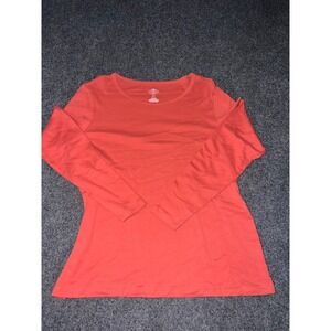 St. Johns Bay Womens PXL Coral Orange Long Sleeve Cotton Crew Neck Tee Shirt